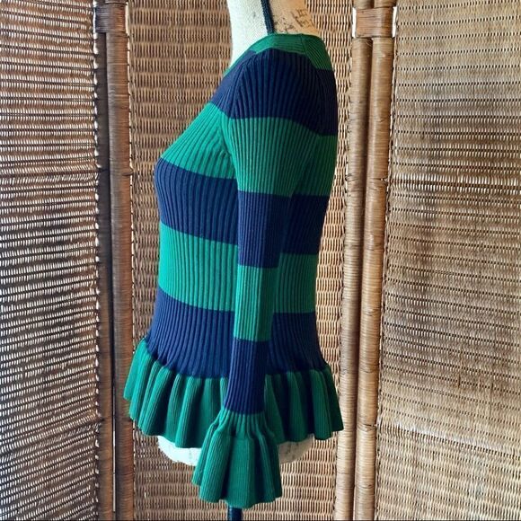 Ann Taylor Green & Blue Ruffle Cuffs Long Sleeve Rib Knit Peplum Sweater - Picture 3 of 10